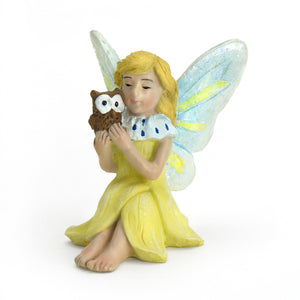 Sunny Fairie With Owl, Fairy Garden Fairy With Owl