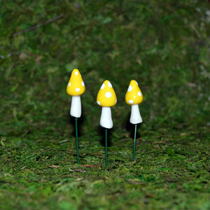 Pointy Mushrooms - Set of 3 - Yellow - Mini Fairy Garden World