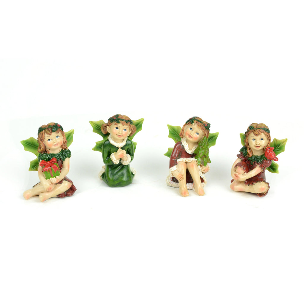 Christmas Fairies - Set of 4, Fairy Garden Xmas Fairies - Mini Fairy Garden World