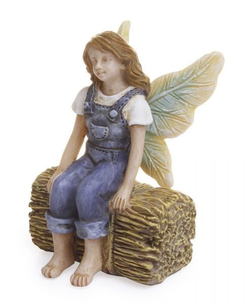 Fairy Farmer On Hay Bale, Mini Fairy Farmer, Country Fairy - Mini Fairy Garden World