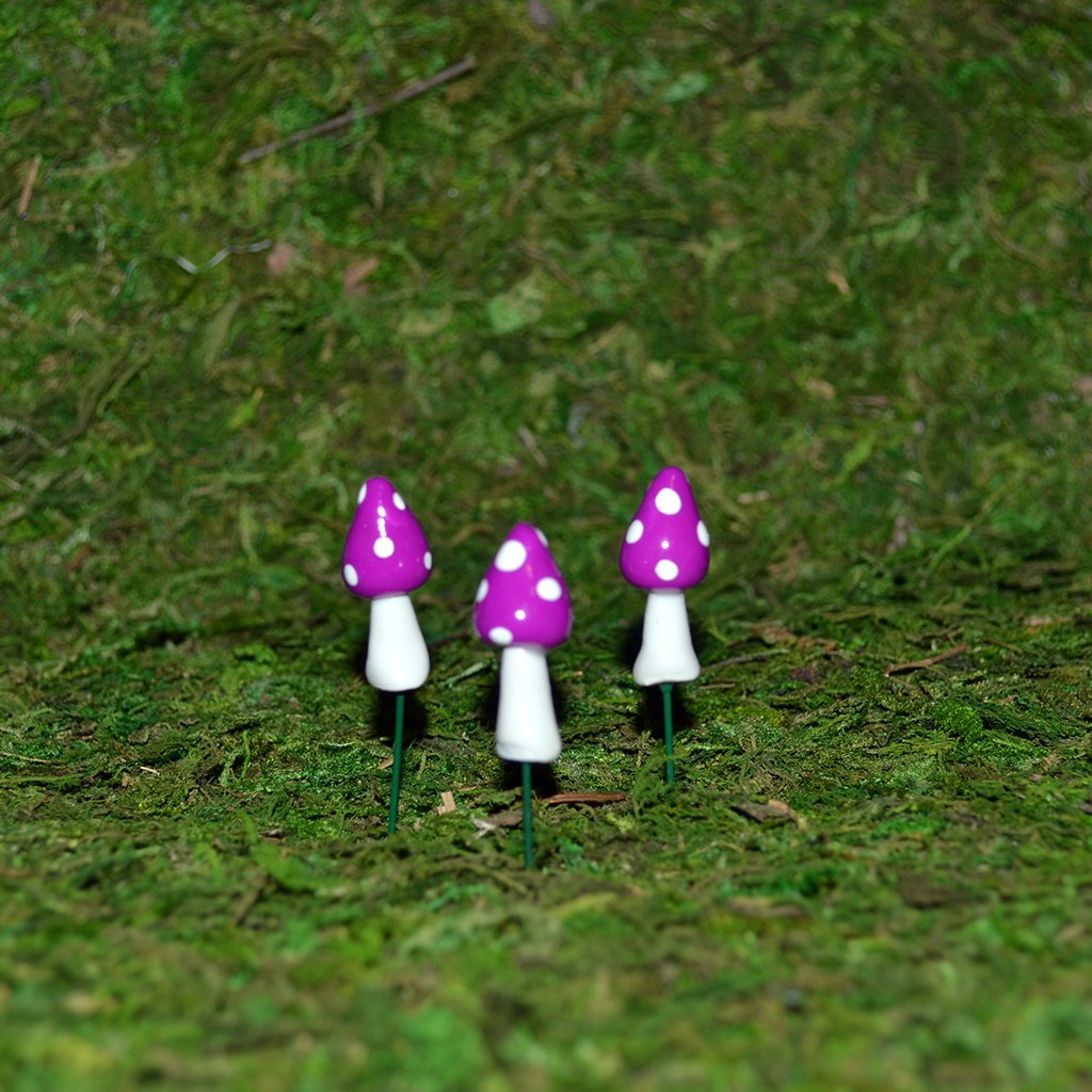 Pointy Mushrooms - Set of 3 - Purple - Mini Fairy Garden World