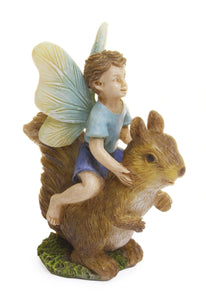 Boy Riding Squirrel, Fairy Garden Boy - Mini Fairy Garden World