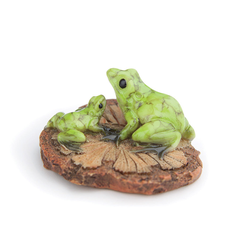 Two Frogs On A Wood Chip, Mini Frogs, Fairy Garden Frogs