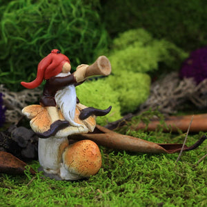 Garden Gnome Playing Horn - Mini Fairy Garden World