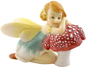 Flower Fairy Resting On Mushroom - Mini Fairy Garden World