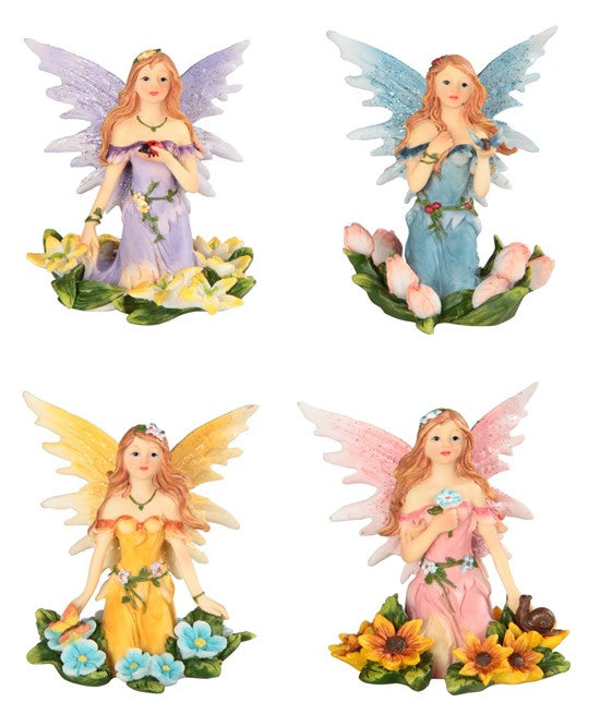 Fairies Sitting In Flower Bed, Miniature Fairies - Mini Fairy Garden World