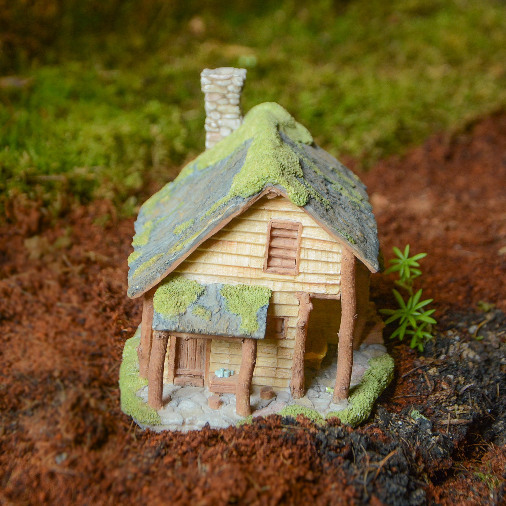 Moss Roof Cabin Fairy House, Fairy Garden House - Mini Fairy Garden World