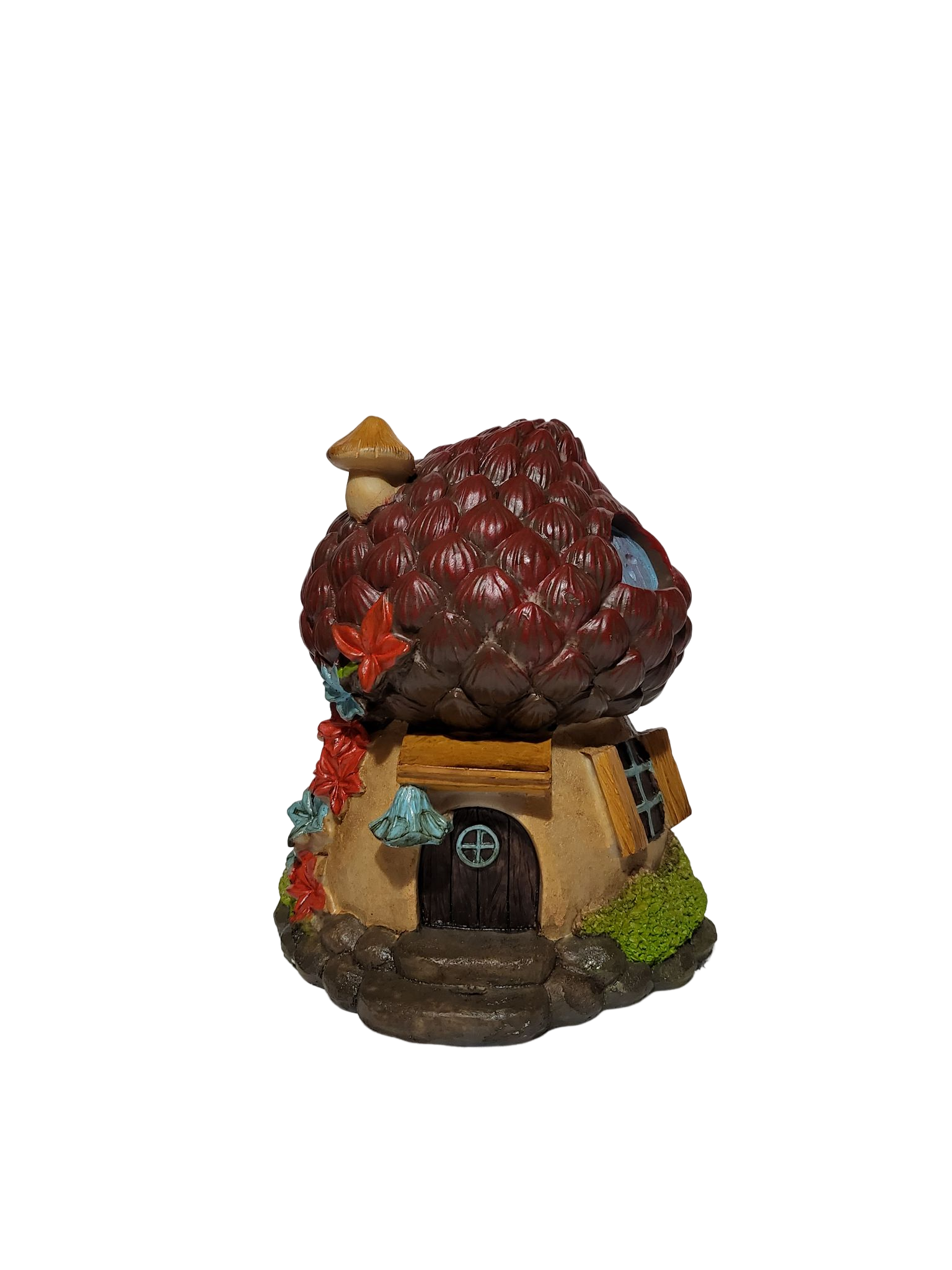 Fairy Acorn House Blue And Red Flowers