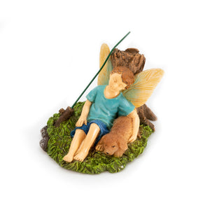 Fairy Boy And His Dog, Fairy Garden Dog, Fairy Boy Fishing - Mini Fairy Garden World