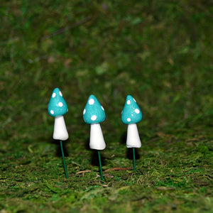 Pointy Mushrooms - Set of 3 - Teal - Mini Fairy Garden World