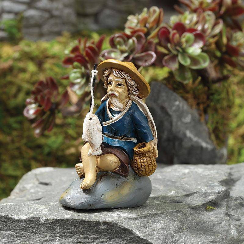 Fishing Mud Man, Mini Zen Garden, Mini Zen Figurine - Mini Fairy Garden World