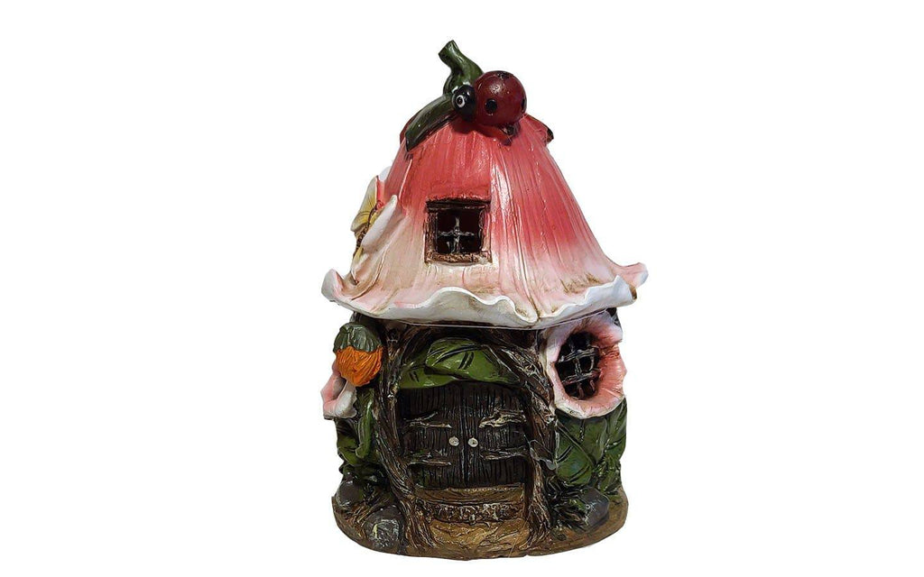 LED Pink Flower House, Fairy House, Fairy Cottage - Mini Fairy Garden World