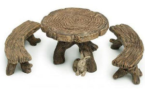 Log Table & Bench, Fairy Garden Table and Bench, Mini Table with Benches - Mini Fairy Garden World