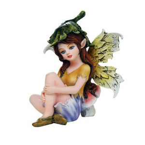 Fairy Nora, Fairy Garden Fairy, Sitting Fairy, Leaf Fairy - Mini Fairy Garden World