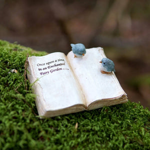 "A Fairy Garden Tale" Book with Birds, Fairy Garden, Birds Reading, Mini Birds - Mini Fairy Garden World