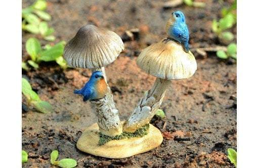 Bluebirds On Mushroom, Mini Bluebirds, Mini Birds, Miniature Birds, Fairy Garden Birds, Mini Mushrooms, Fairy Garden - Mini Fairy Garden World