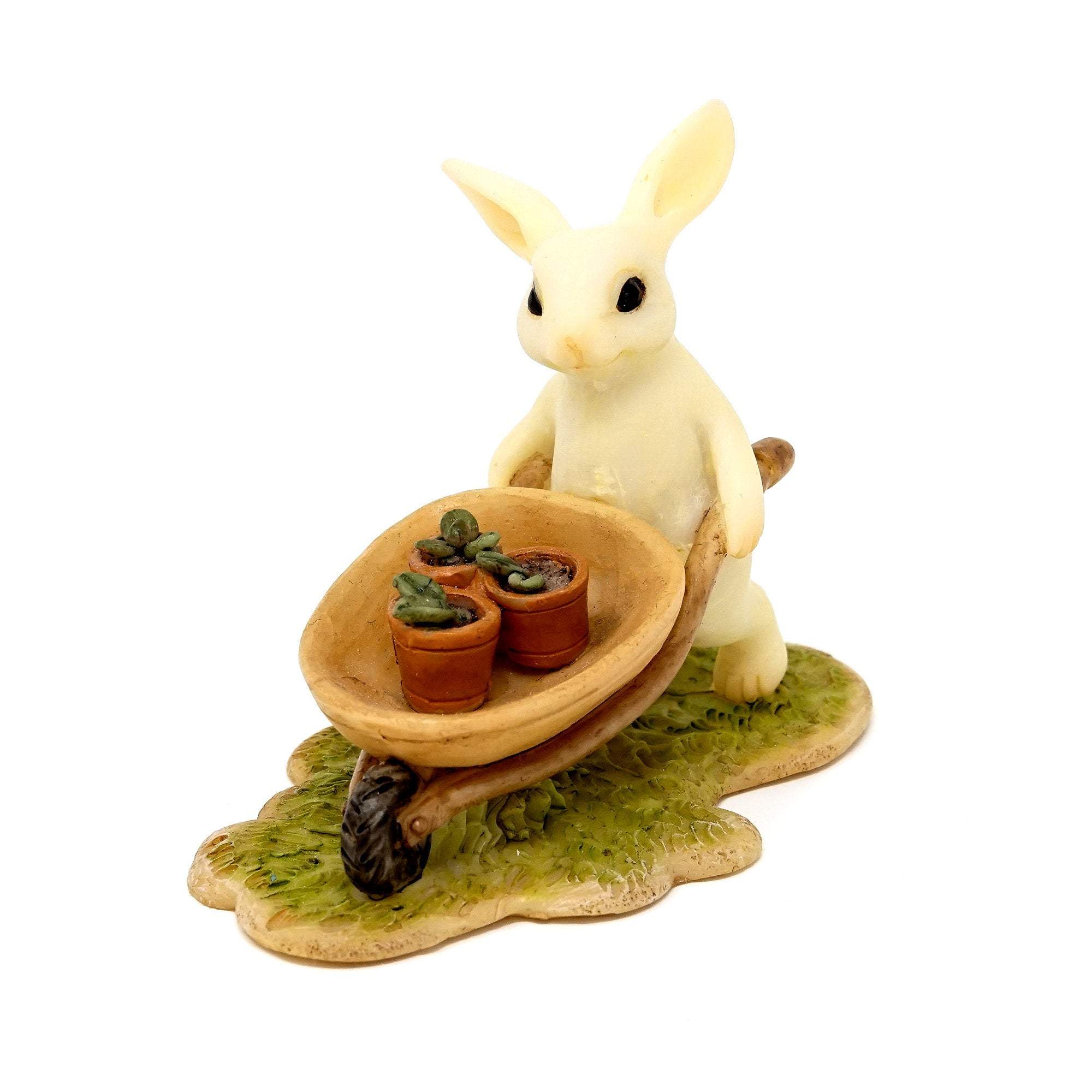 Bunny Gardener Pushing Wheelbarrow, Mini Rabbit, Mini Bunny, Bunny Gardener, Rabbit Gardener, Fairy Garden Animals, Fairy Garden - Mini Fairy Garden World