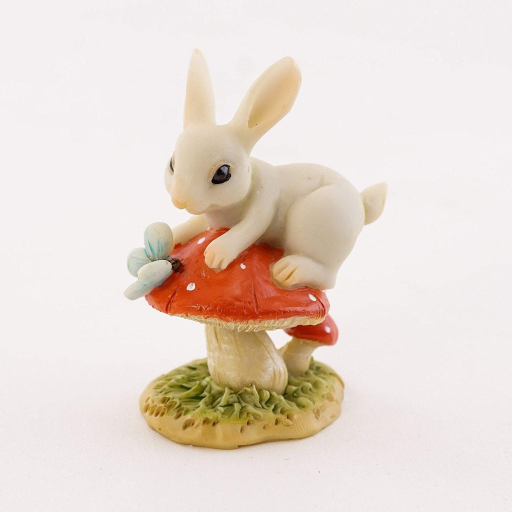 Bunny on Mushroom with Butterfly, Fairy Garden, Mini Buny, Mini Butterfly - Mini Fairy Garden World