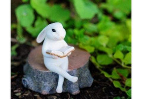 Bunny Reading on Stump, Mini Bunny, Miniature Bunny, Bunny Reading, Fairy Garden Bunny, Fairy Book, Fairy Garden - Mini Fairy Garden World