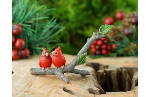 Cardinals On Branch, Fairy Garden, Mini Birds, Mini Cardinals - Mini Fairy Garden World