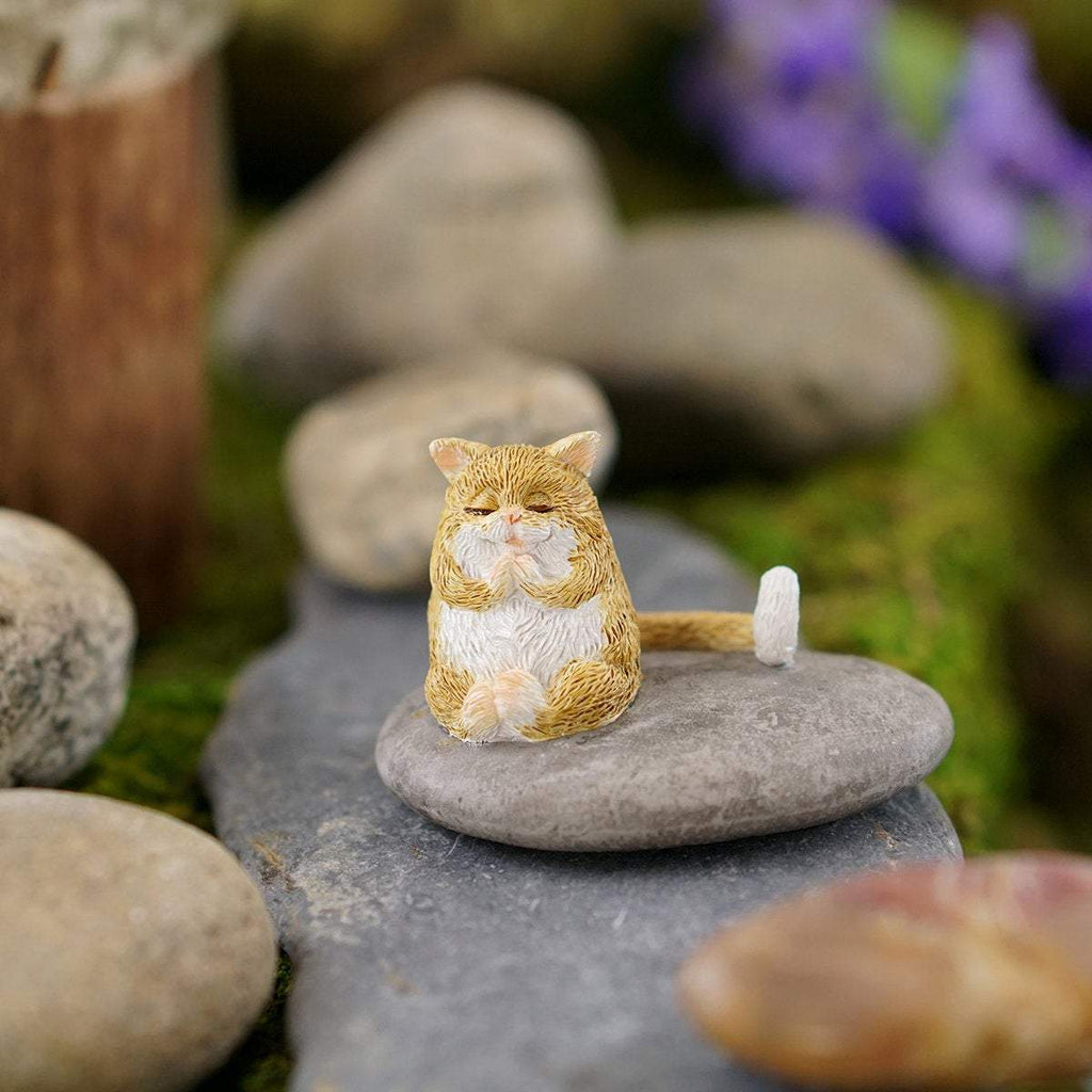 Cat Meditating On Rock, Fairy Garden, Mini Cat, Mini Kitty - Mini Fairy Garden World