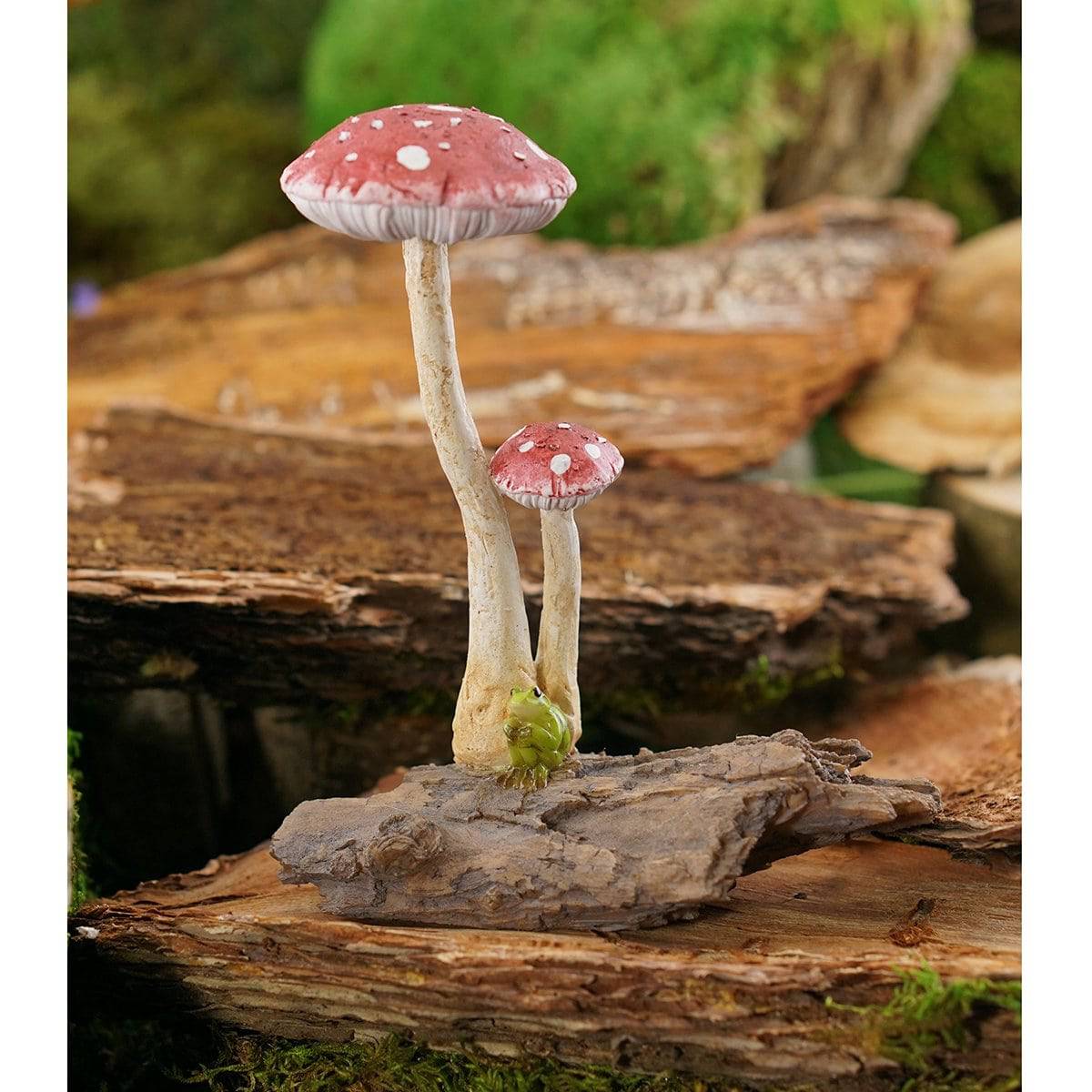 Cute Mini Frog Sitting By Mushrooms, Fairy Garden, Miniature Frog - Mini Fairy Garden World