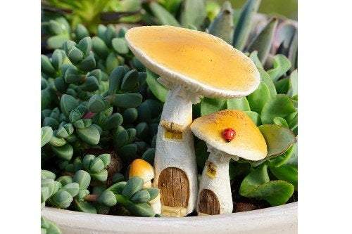 Cute Yellow Mushroom Fairy House, Fairy Garden, Fairy Home, Fairy Cottage - Mini Fairy Garden World