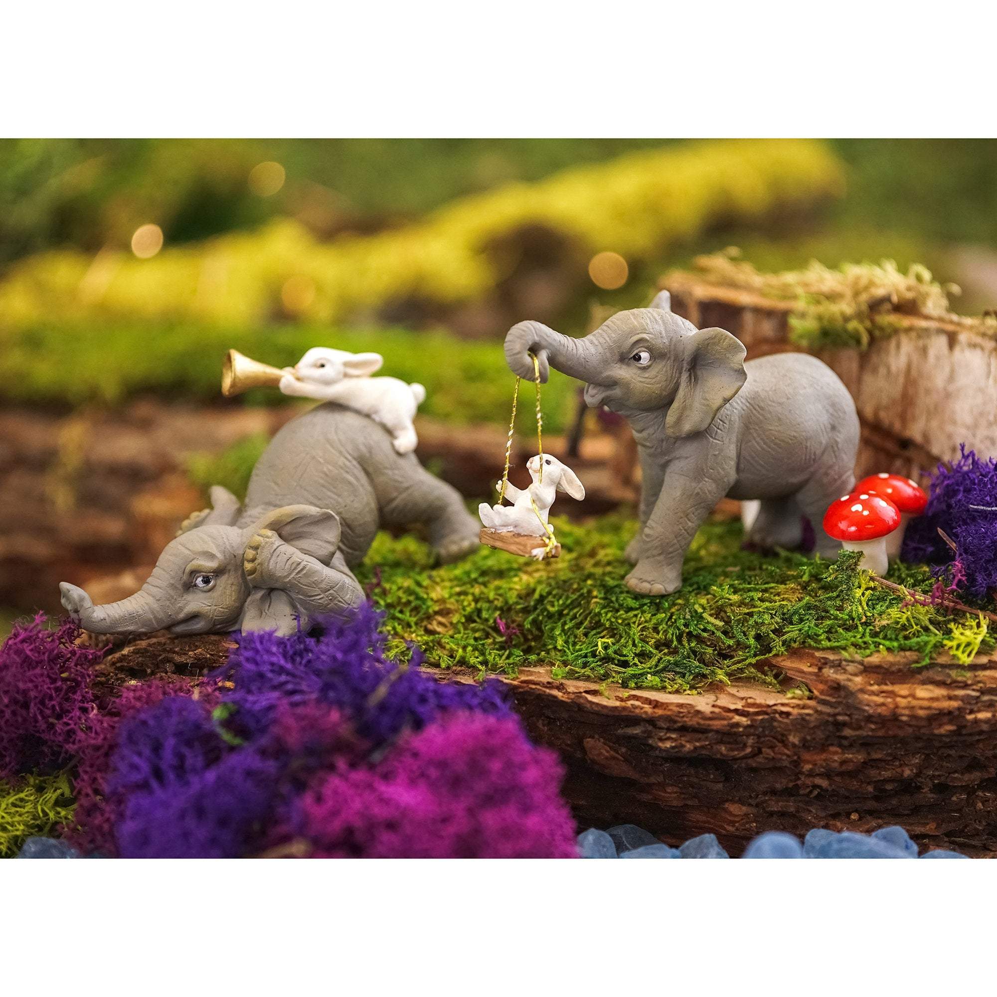 Elephant and Bunny Playing, Fairy Garden, Fairy Bunny, Mini Bunny, Mini Elephant - Mini Fairy Garden World