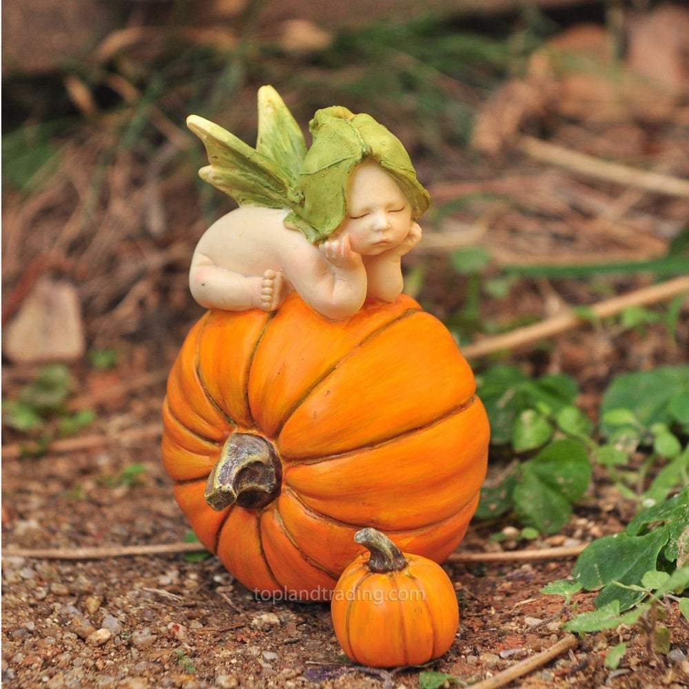 Fairy Garden Baby On Orange Pumpkin, Miniature Baby, Resting Fairy, Fairy On Pumpkin, Fairy Garden - Mini Fairy Garden World