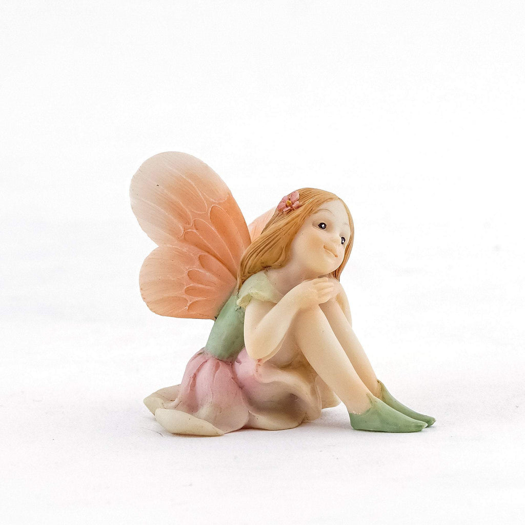 Flower Fairy Fiona Dreaming, Mini Fairy, Miniature Fairy, Fairy Dreaming, Fairy Figurine, Fairy Pink Wings, Fairy Green Dress, Fairy Garden - Mini Fairy Garden World