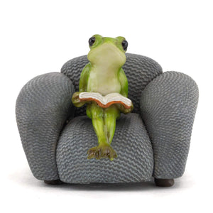 Frog Lost In A Book On Sofa, Fairy Garden, Mini Frog, Miniature Frog - Mini Fairy Garden World