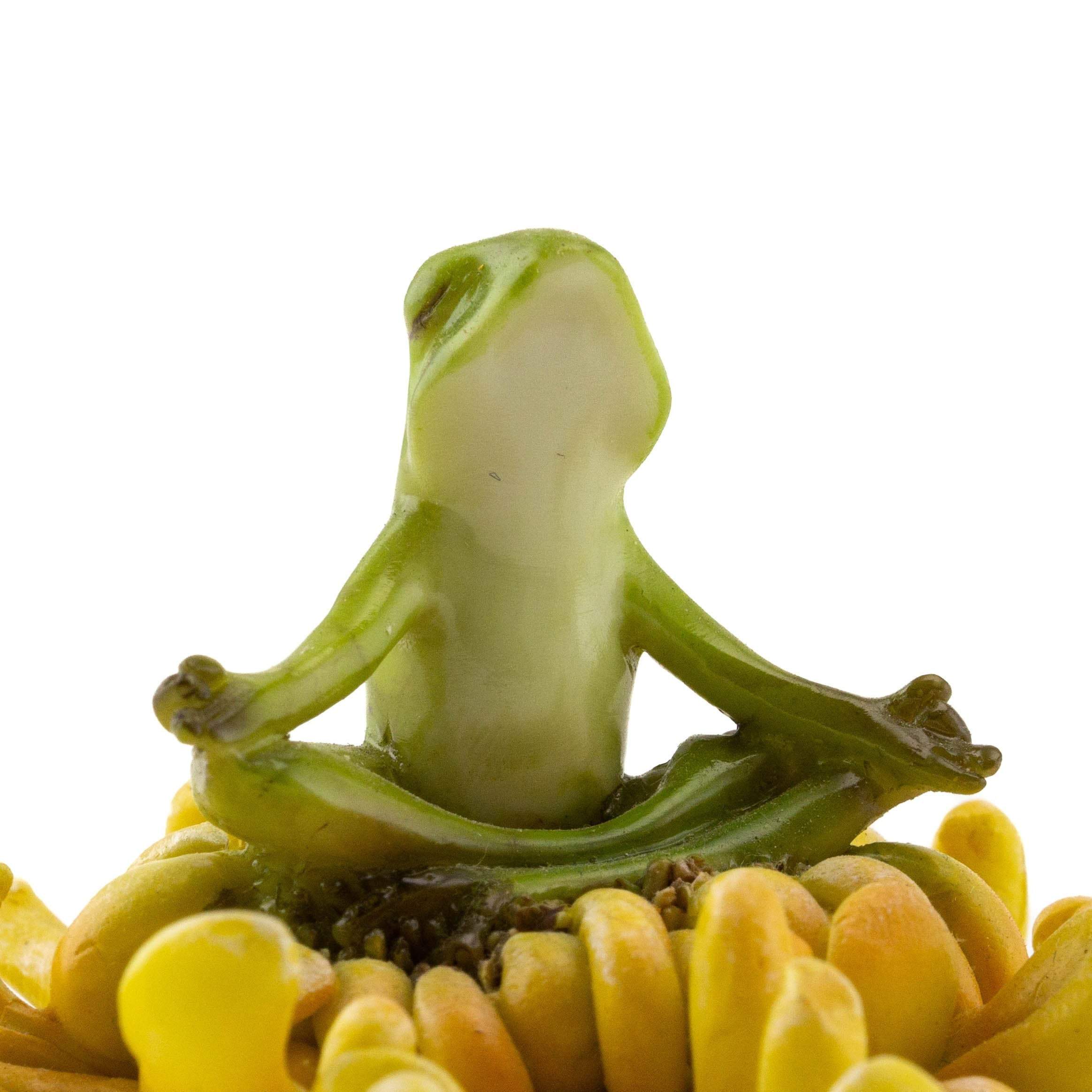 Frog Meditating On Sunflower, Fairy Garden, Mini Frog, Miniature Frog, Frog With Flower - Mini Fairy Garden World