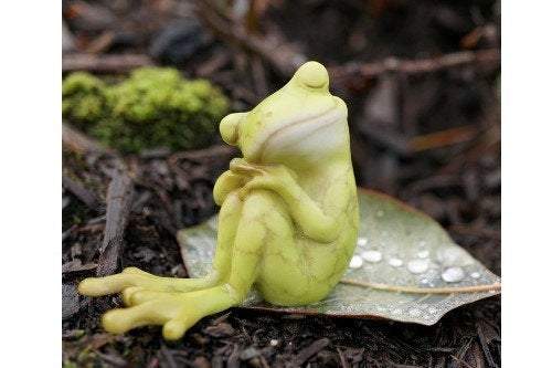 Frog Resting, Mini Frog, Miniature Frog, Frog On Leaf, Fairy Garden Frog, Terrarium Frog, Fairy Garden - Mini Fairy Garden World