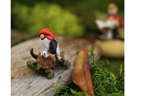 Garden Gnome Riding On Turtle, Fairy Garden, Fairy Garden Gnome, Mini Gnome - Mini Fairy Garden World