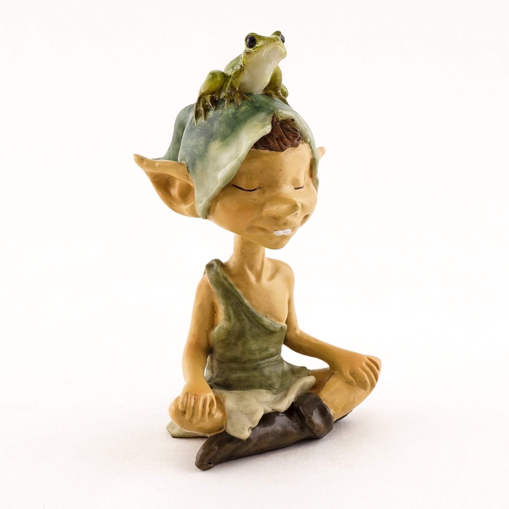 Garden Pixie Meditating with Frog, Fairy Garden, Mini Pixie, Mini Sprite - Mini Fairy Garden World