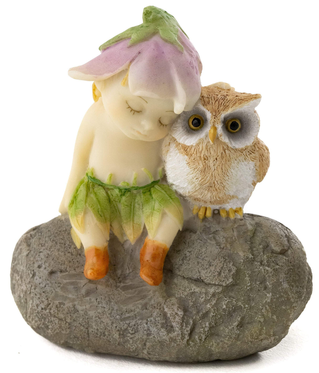 Garden Sprite with Owl, Fairy Garden, Mini Sprite, Mini Pixie, Miniature Fairy Garden - Mini Fairy Garden World