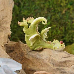 Green Dragon Playing, Dragon With Ladybug, Mini Green Dragon, Miniature Dragon, Fairy Garden Dragon, Terrarium Dragon, Cute Dragon, Fairy Garden - Mini Fairy Garden World