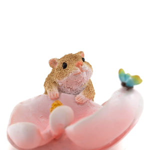 Hamster With Orchid, Fairy Garden, Mini Hamster, Miniature Hamster - Mini Fairy Garden World