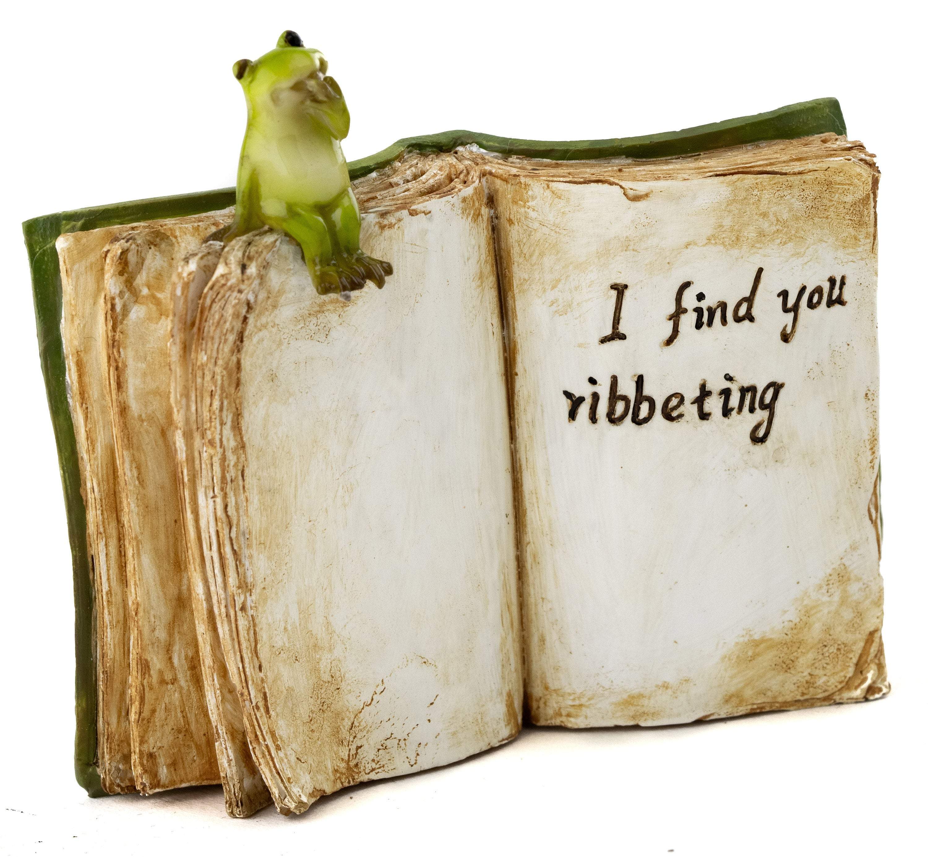 I Find You Ribbeting Book with Frog, Fairy Garden, Mini Frog, Miniature Frog, Frog Reading - Mini Fairy Garden World