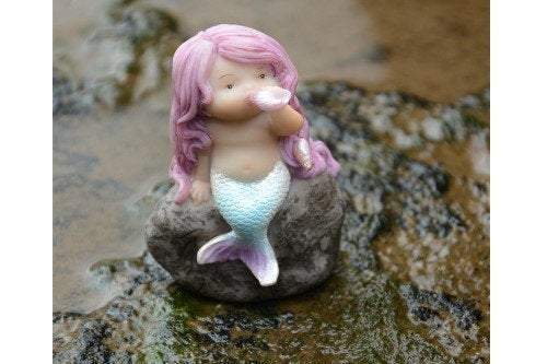 Little Mermaid Playing With Shell, Aquarium mermaid, Mini Mermaid, Miniature Mermaid, Mermaid Blue Fin, Mermaid Purple Hair, Fairy Garden - Mini Fairy Garden World
