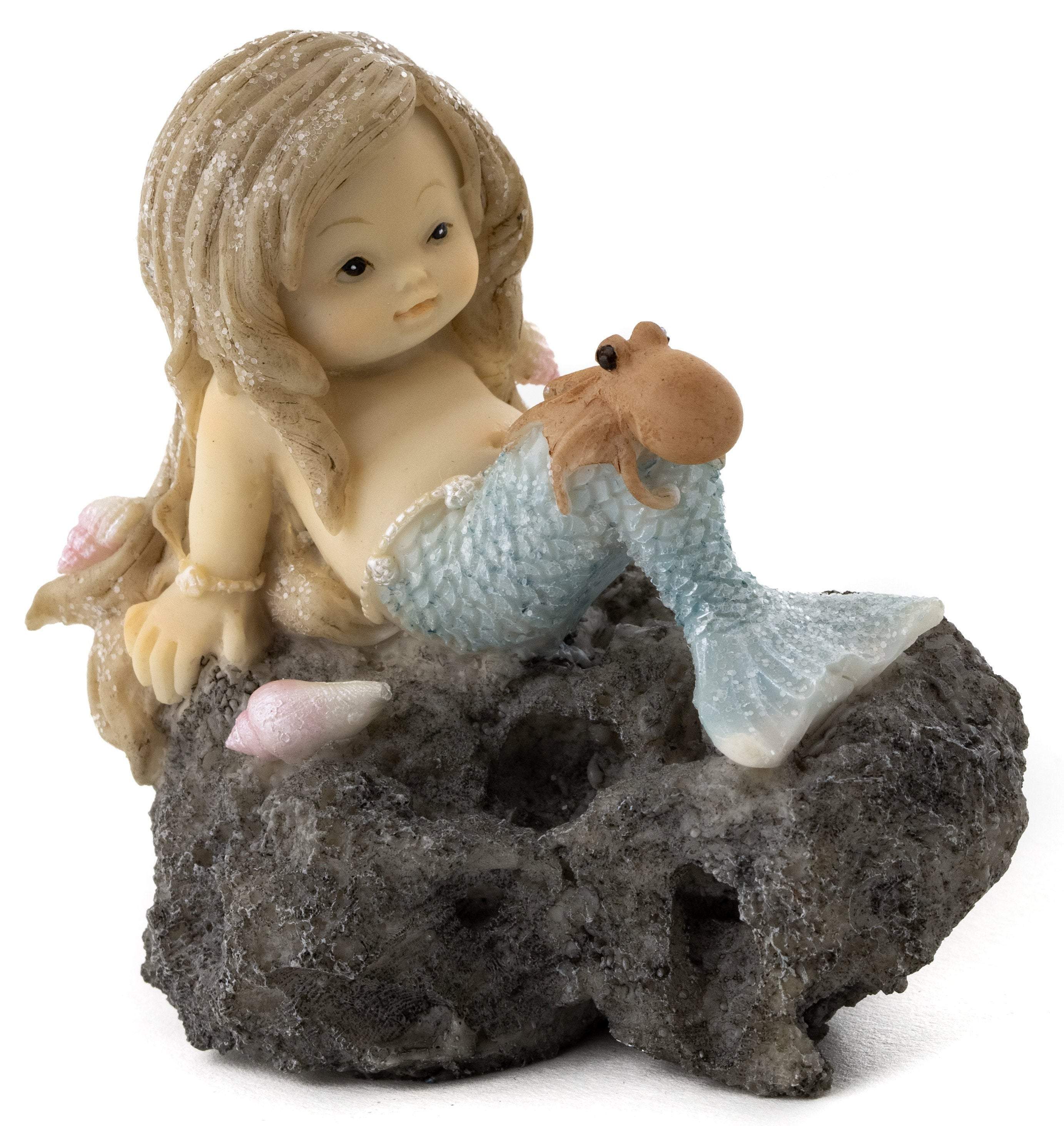 Little Mermaid with Baby Octopus, Fairy Garden, Mini Mermaid, Aquarium Mermaid - Mini Fairy Garden World