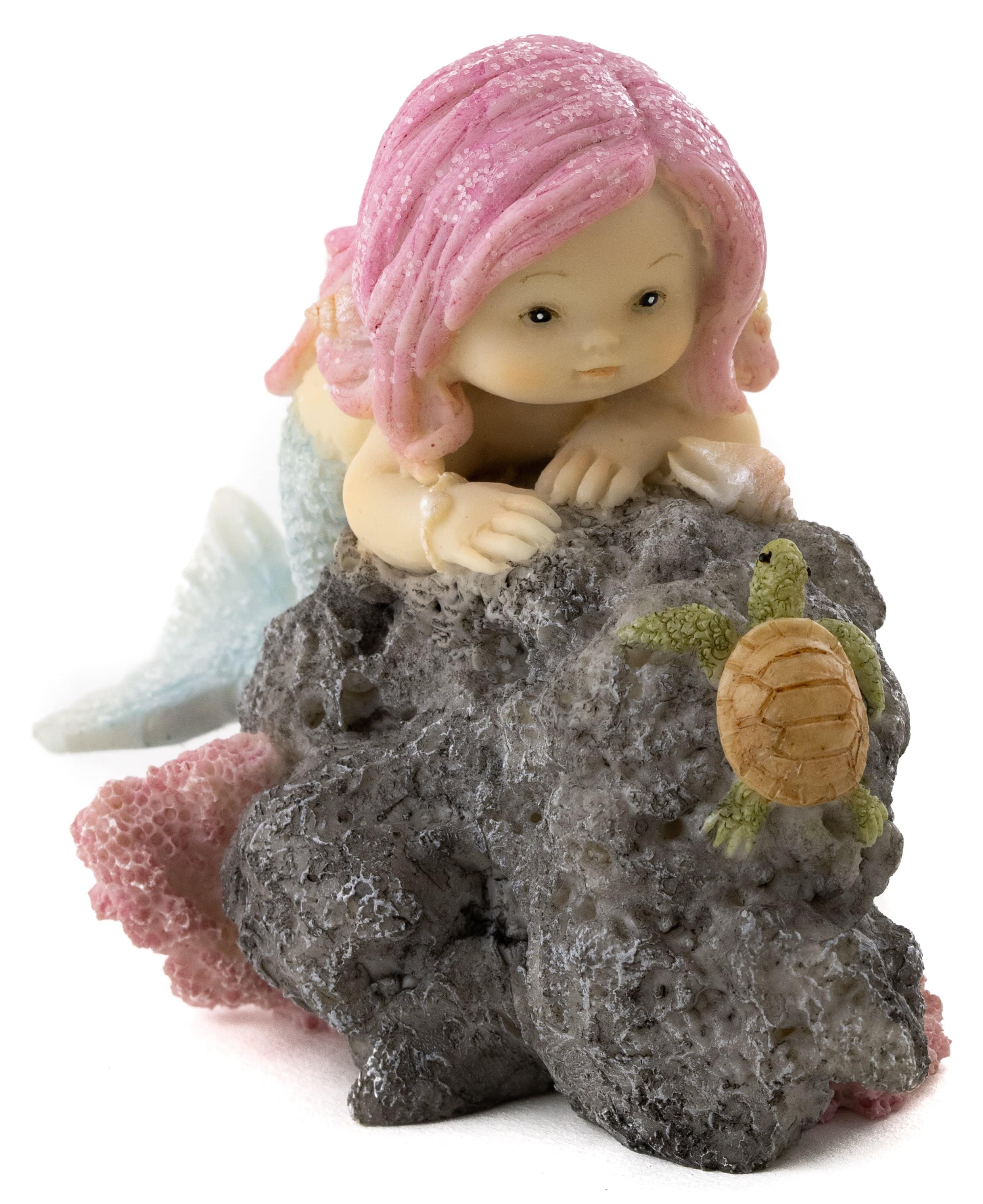 Little Mermaid with Baby Sea Turtle, Fairy Garden, Mini Mermaid, Aquarium Mermaid - Mini Fairy Garden World