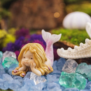 Little Mermaid with Blue Tail, Fairy Garden, Mini Mermaid, Aquarium Mermaid - Mini Fairy Garden World