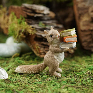 Little Squirrel Carrying Books, Mini Squirrel, Fairy Garden Squirrel, Squirrel Reading, Fairy Garden - Mini Fairy Garden World