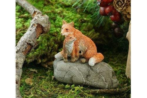 Mama Red Fox With Baby, Fairy Garden, Mini Fox, Miniature Fox - Mini Fairy Garden World