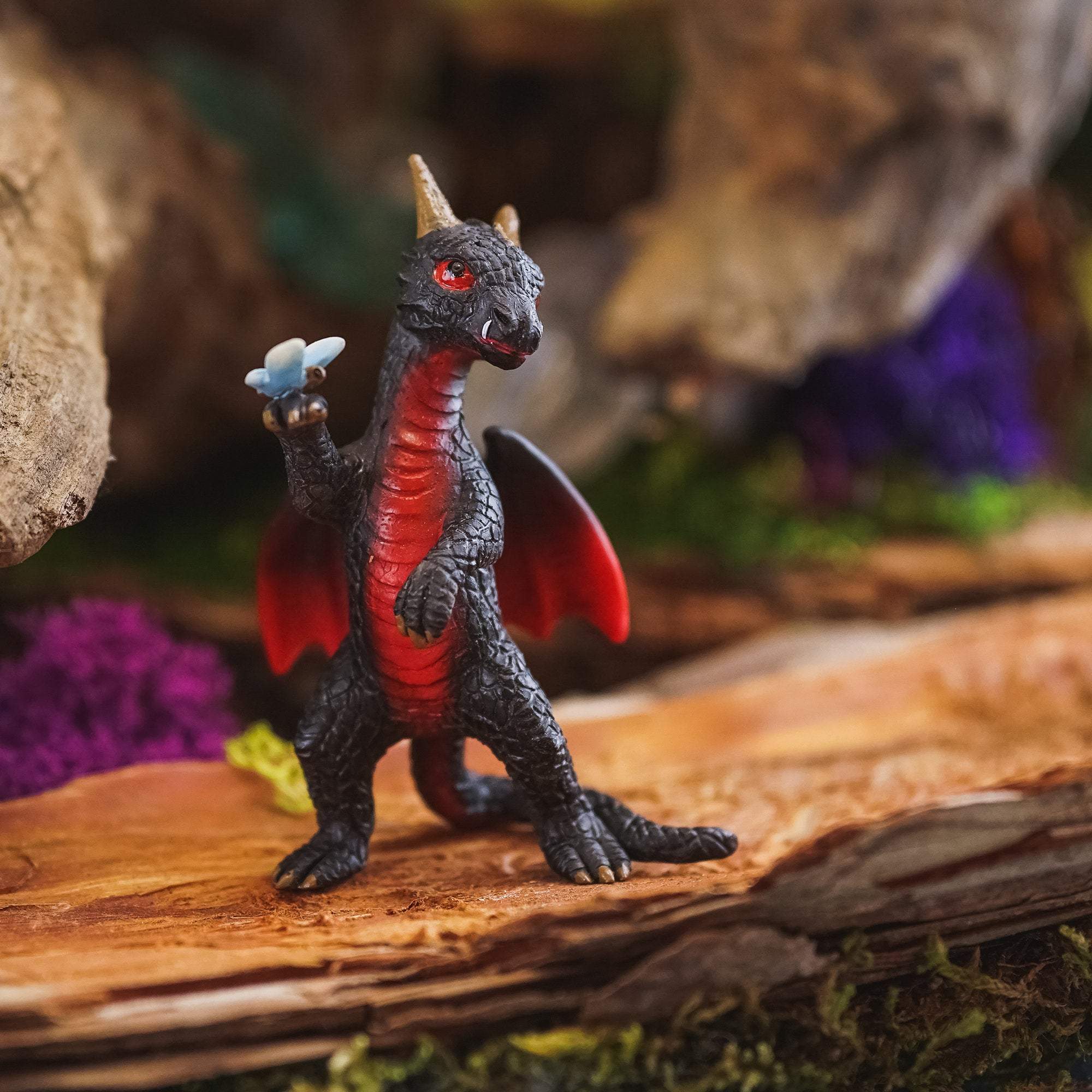 Mini Black Dragon with Dragonfly, Fairy Garden, Mini Dragon, Miniature Dragon - Mini Fairy Garden World