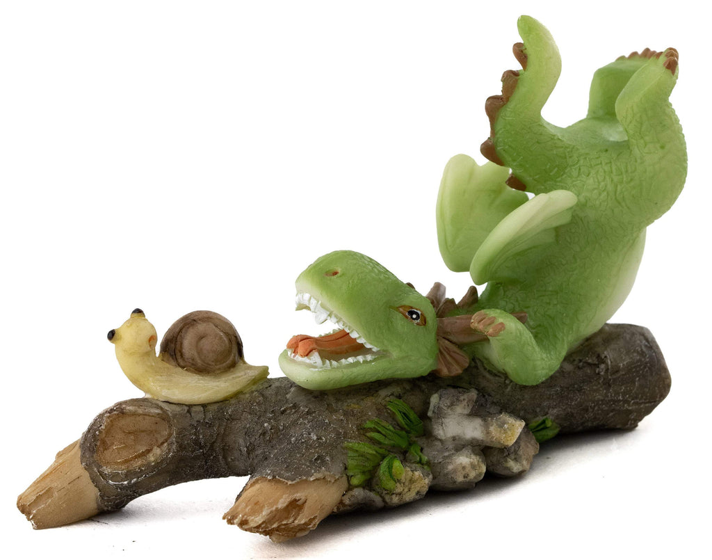 Mini Dragon Playing with Snail, Fairy Garden, Mini Dragon, Dragon Playing, Miniature Dragon - Mini Fairy Garden World