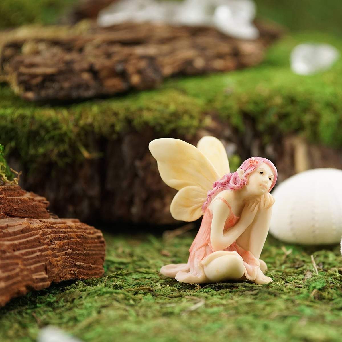 Mini Kneeling Flower Fairy, Fairy Pink Dress, Mini Fairy, Fairy Figurine, Fairy Garden, Sitting Fairy, Dreaming Fairy, Fairy Garden - Mini Fairy Garden World