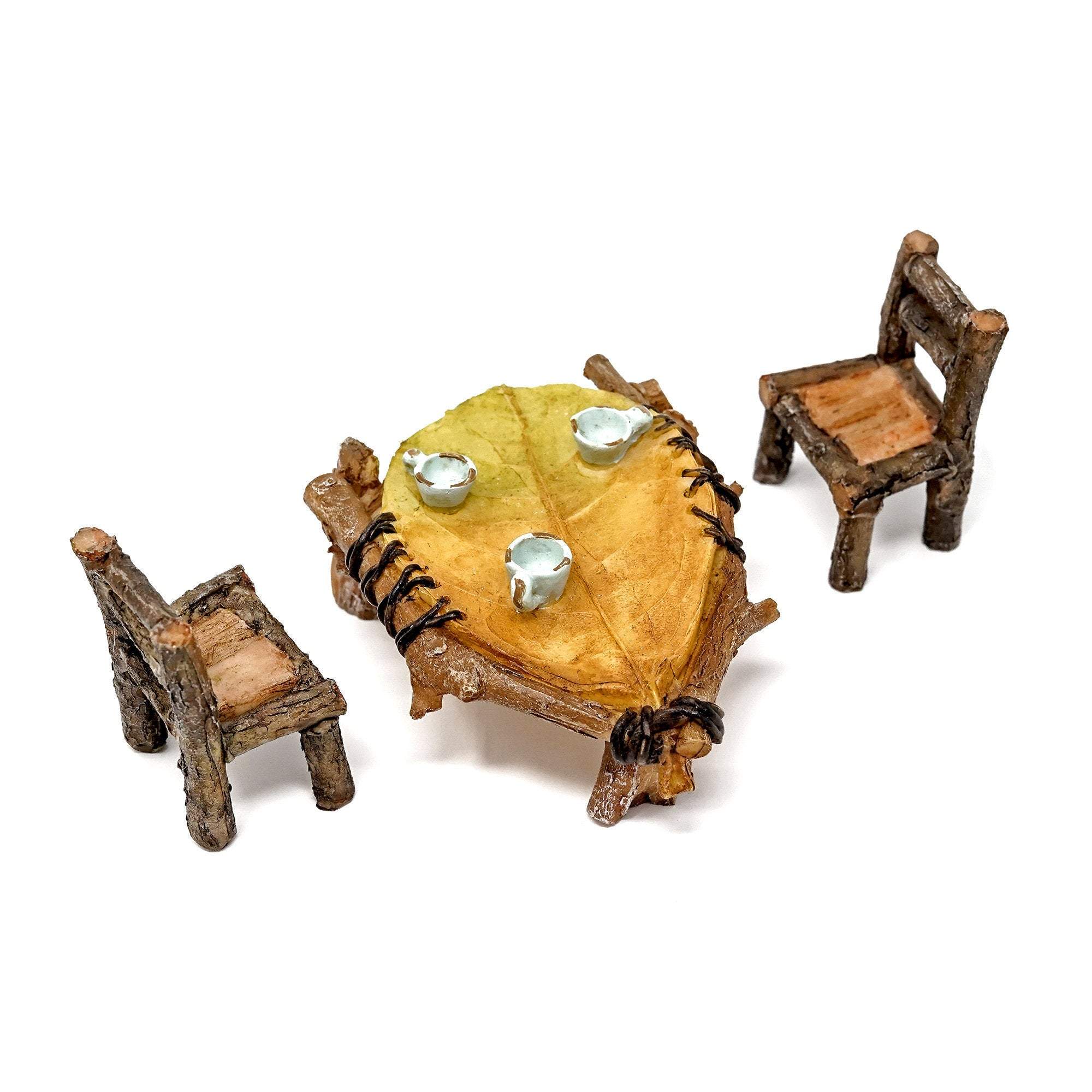 Mini Leaf Table and Chairs Set, Fairy Garden Table, Fairy Garden Chairs, Dollhouse Table And Chairs, Miniature Bistro, Fairy Garden - Mini Fairy Garden World