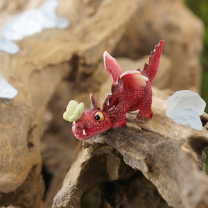 Mini Red Dragon Playing With Butterfly, Fairy Garden, Fairy Dragon, Garden Dragon - Mini Fairy Garden World